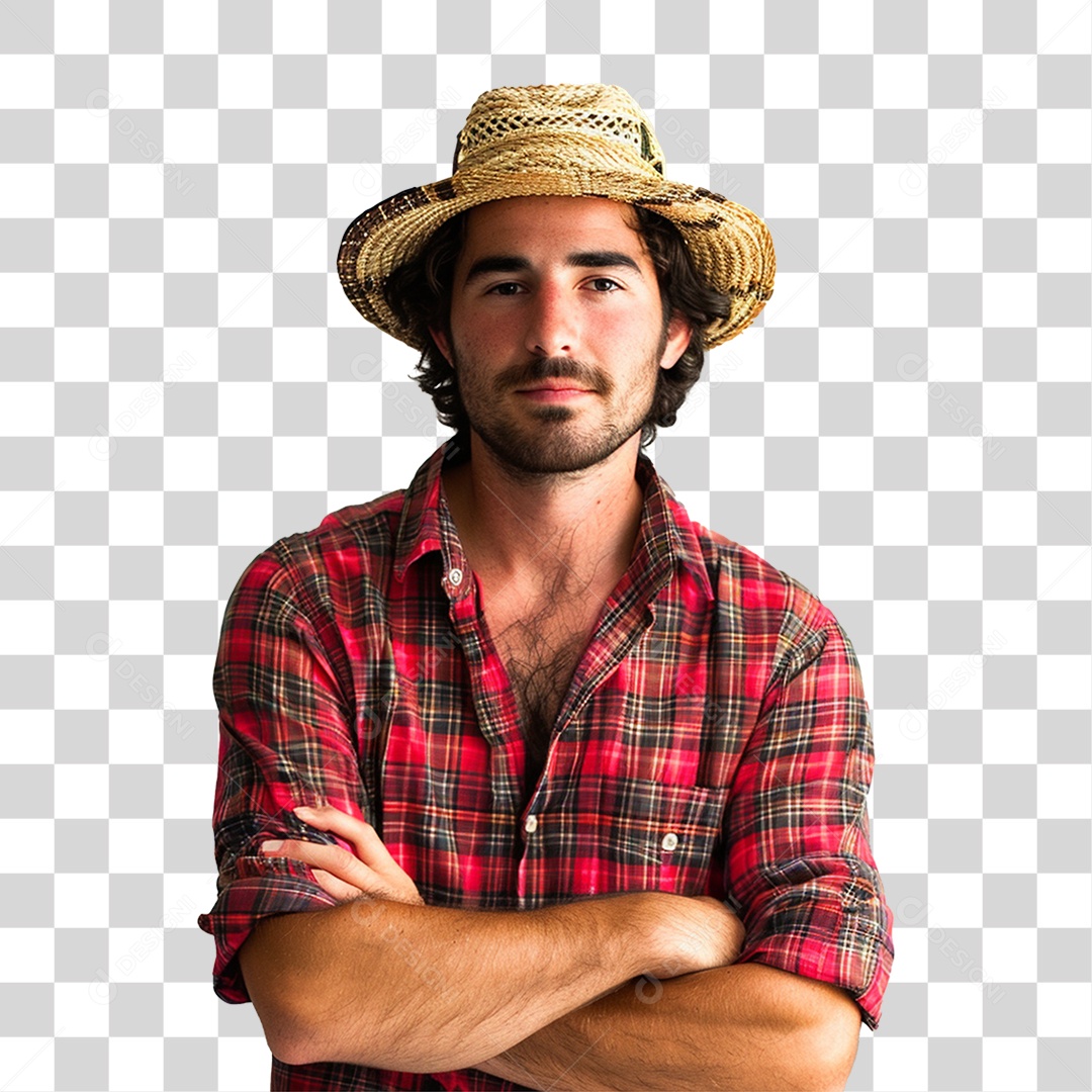 Homem com Camisa Vermelha Xadrez PNG Transparente