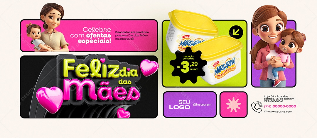 Happy Mother's Day Banner Supermarket Margarina Social Media PSD Editable