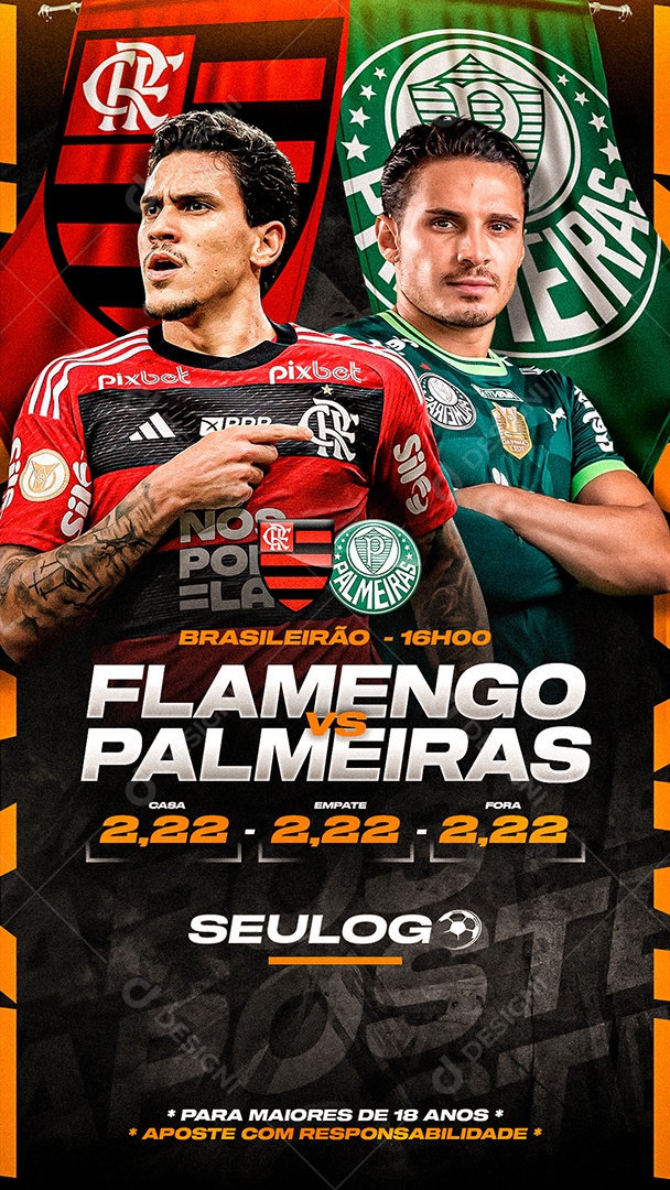 Jogo Brasileirão Flamengo x Palmeiras Fácil Edição Social Media PSD Editável