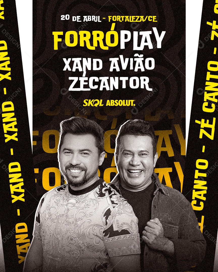 Flyer Evento Forróplay Xand e Zécantor Feed Social Media PSD Editável