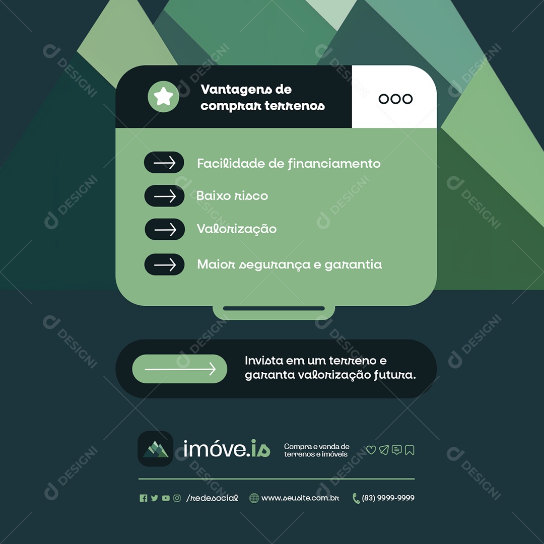 Imóveis Vantagens de Comprar Terrenos Social Media PSD Editável