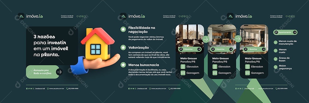 Carrossel Imóveis Três Razões para Investir em Um Imóvel Social Media PSD Editável