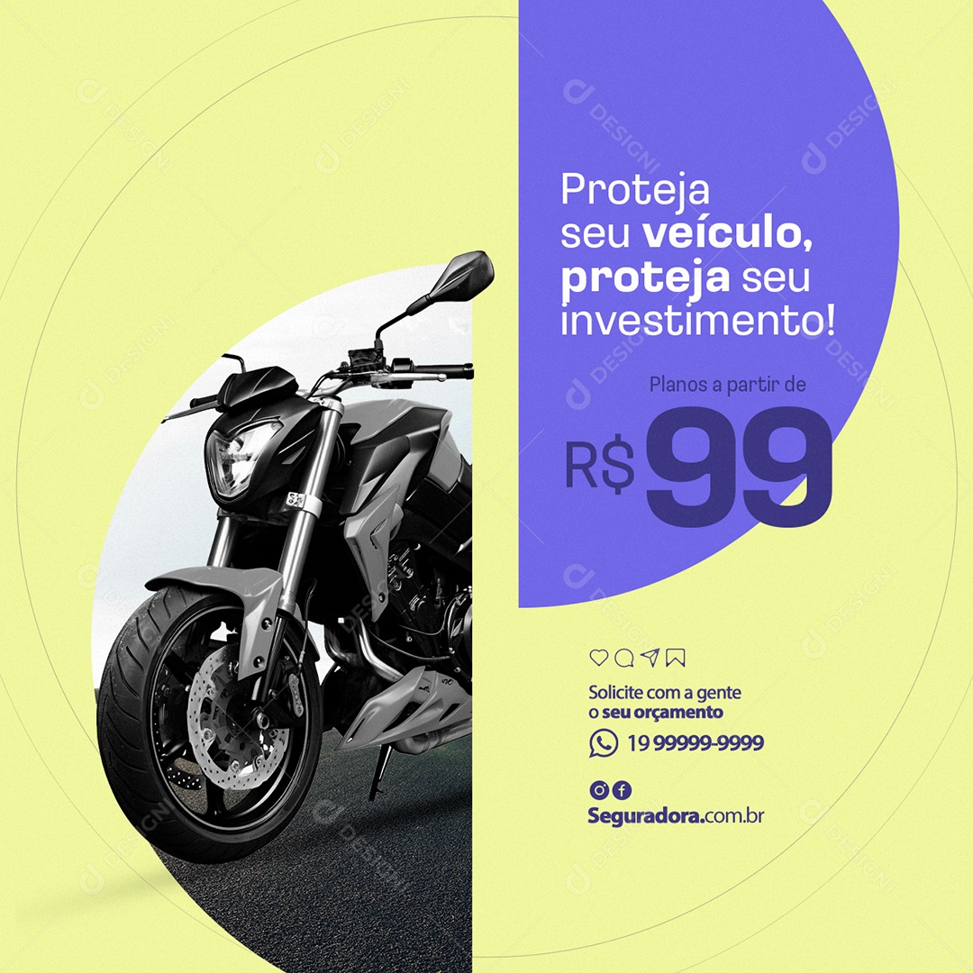 Seguro Moto Proteja seu Veículo Proteja seu Investimento Social Media PSD Editável