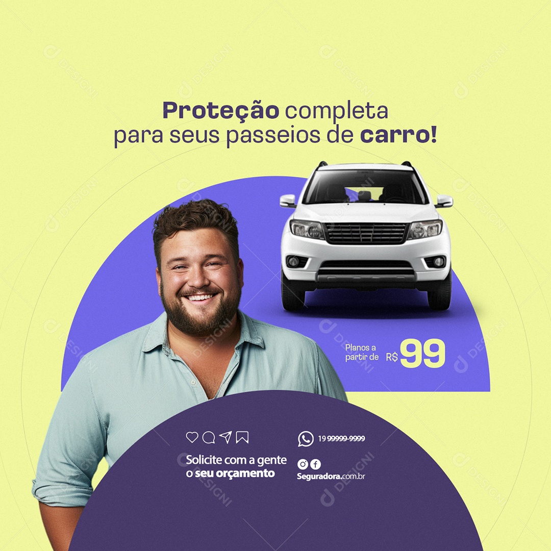 Seguro Proteção Completa para Seus Passeios de Carro Social Media PSD Editável