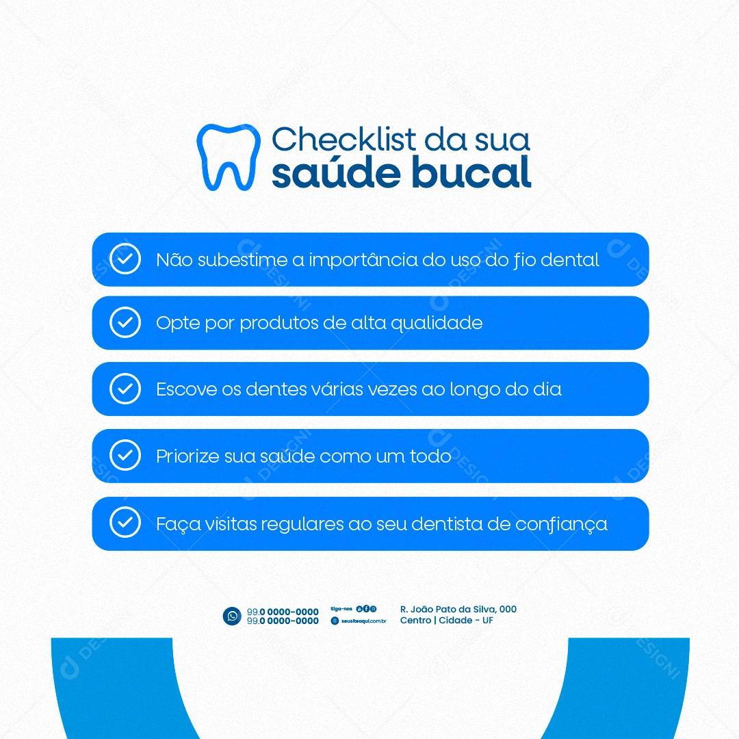 Dentista Checklist da Sua Saúde Bucal Social Media PSD Editável