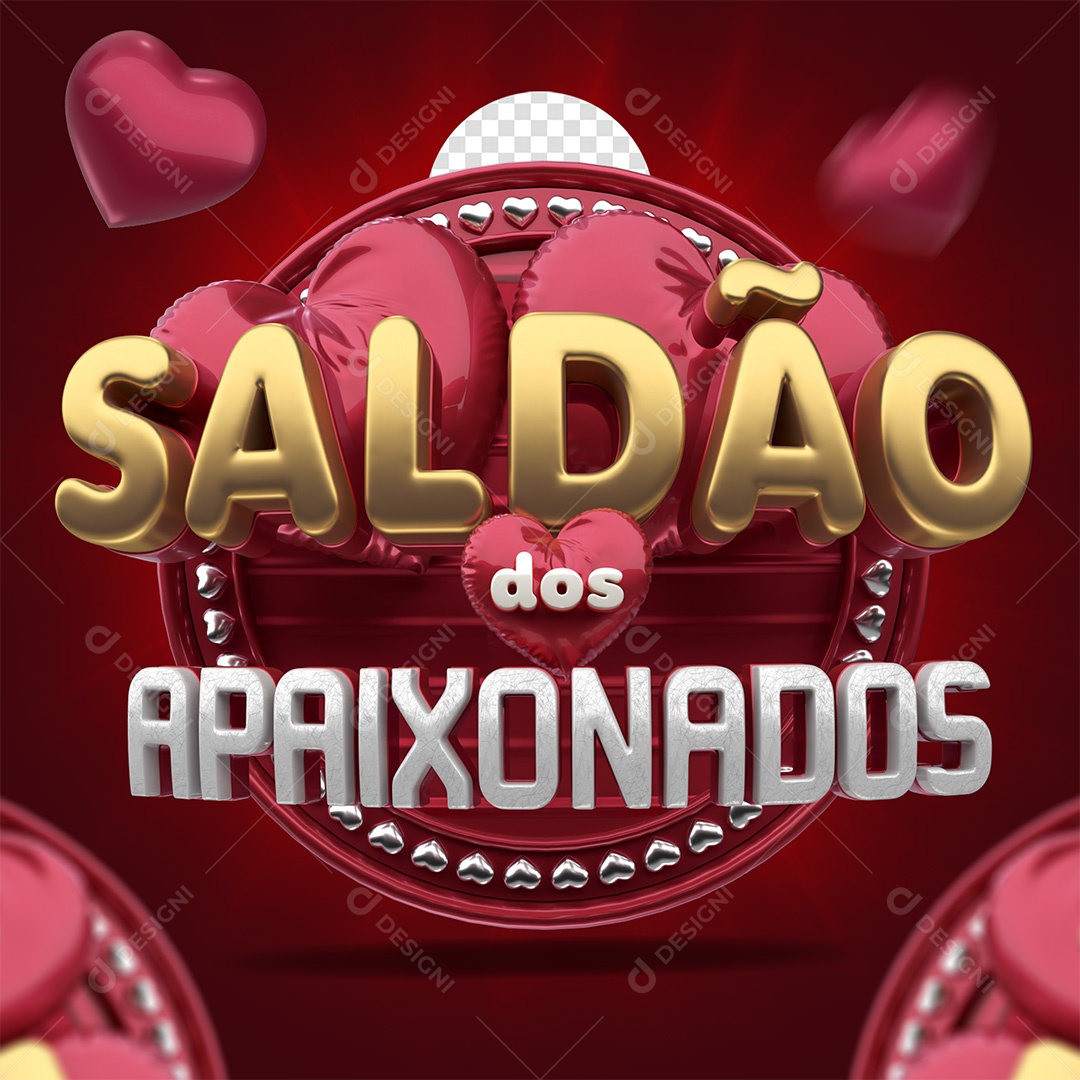 Selo 3D Saldão dos Apaixonados Vermelho Vinho e Dourado para Composição PSD