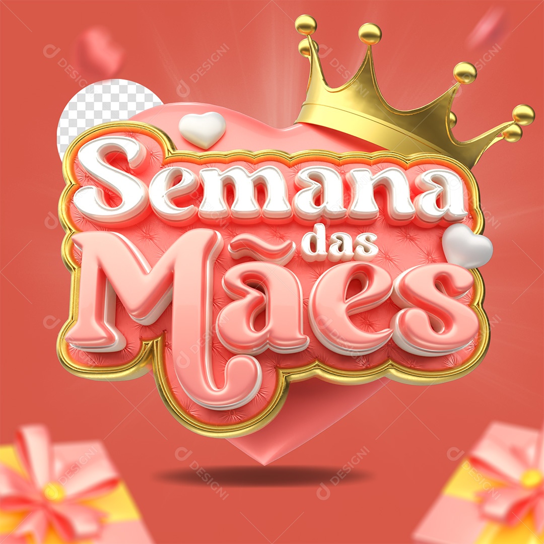 Selo 3D Semana Das Mães Rosa e Branco para Composição PSD