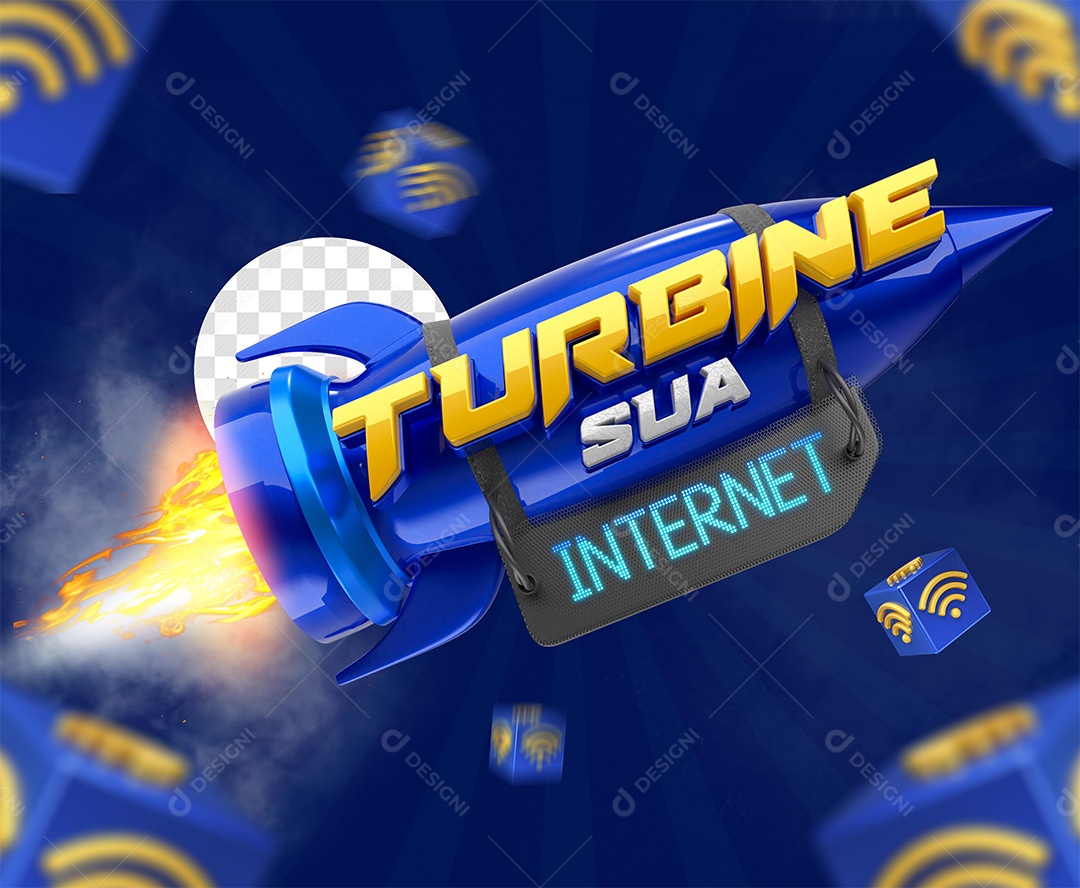 Turbine Sua Internet Selo 3D Amarelo e Azul para Composição PSD