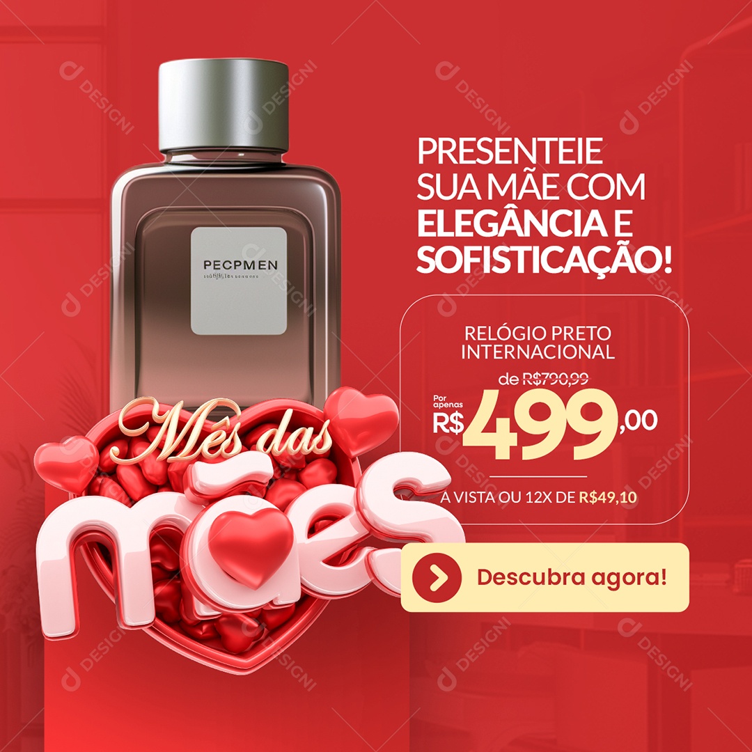 Mês das Mães Relógio Preto Internacional Social Media PSD Editável