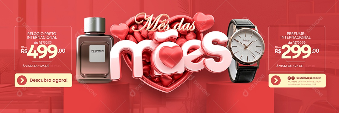 Carrossel Mês das Mães Relógio Preto Perfume Internacional Social Media PSD Editável