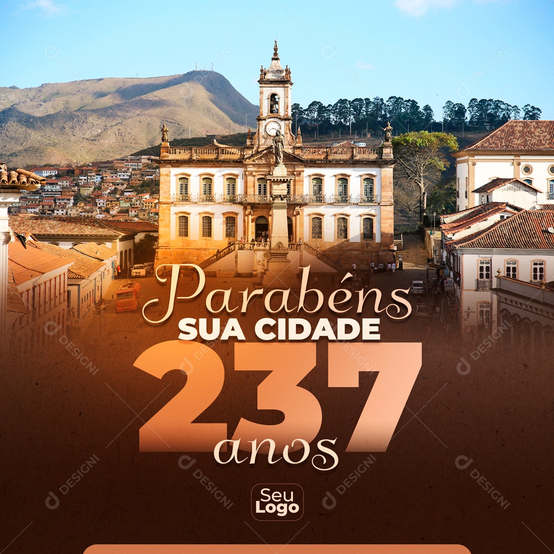 Aniversário Parabéns sua Cidade 237 Anos Social Media PSD Editável