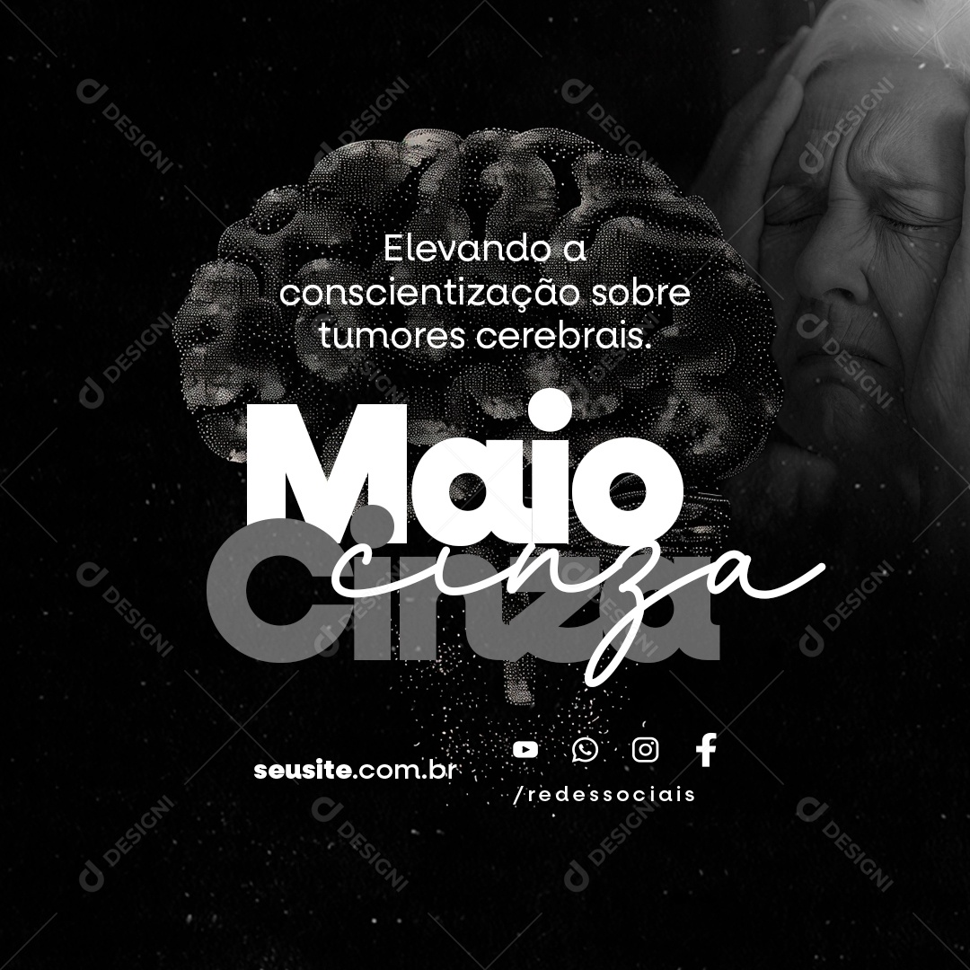 Maio Cinza Elevando a Conscientização Sobre Tumores Cerebrais Social Media PSD Editável