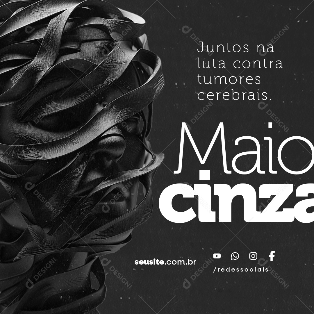 Maio Cinza Juntos na Luta Contra Tumores Cerebrais Social Media PSD Editável