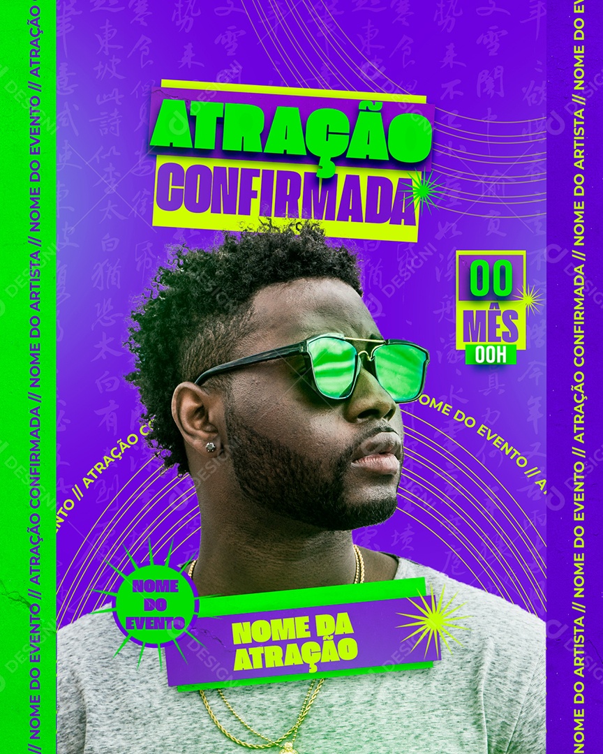 Flyer Atração Confirmada Artista Social Media PSD Editável