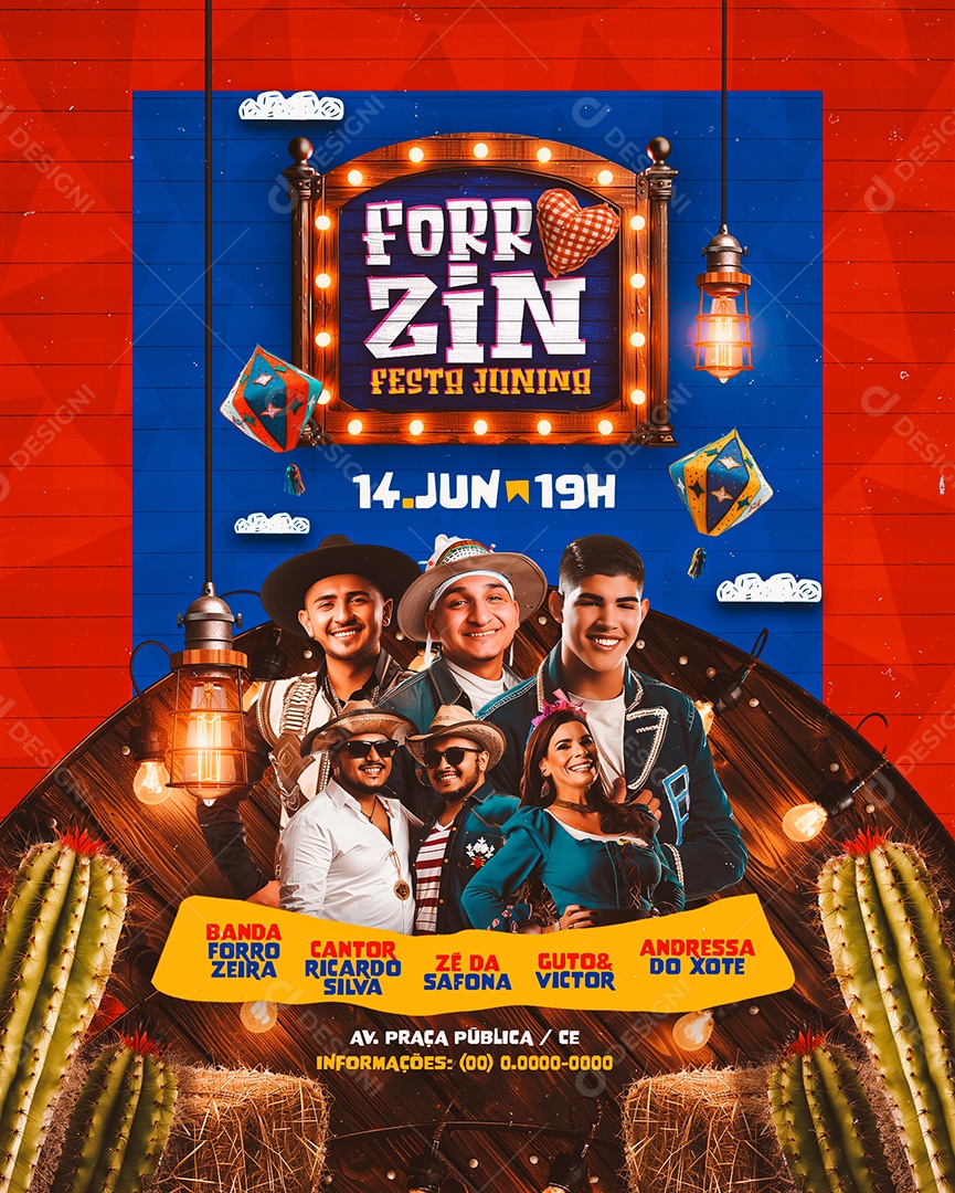 Flyer Forrozin Festa Junina Banda Forrozeira Cantor Ricardo Silva Social Media PSD Editável