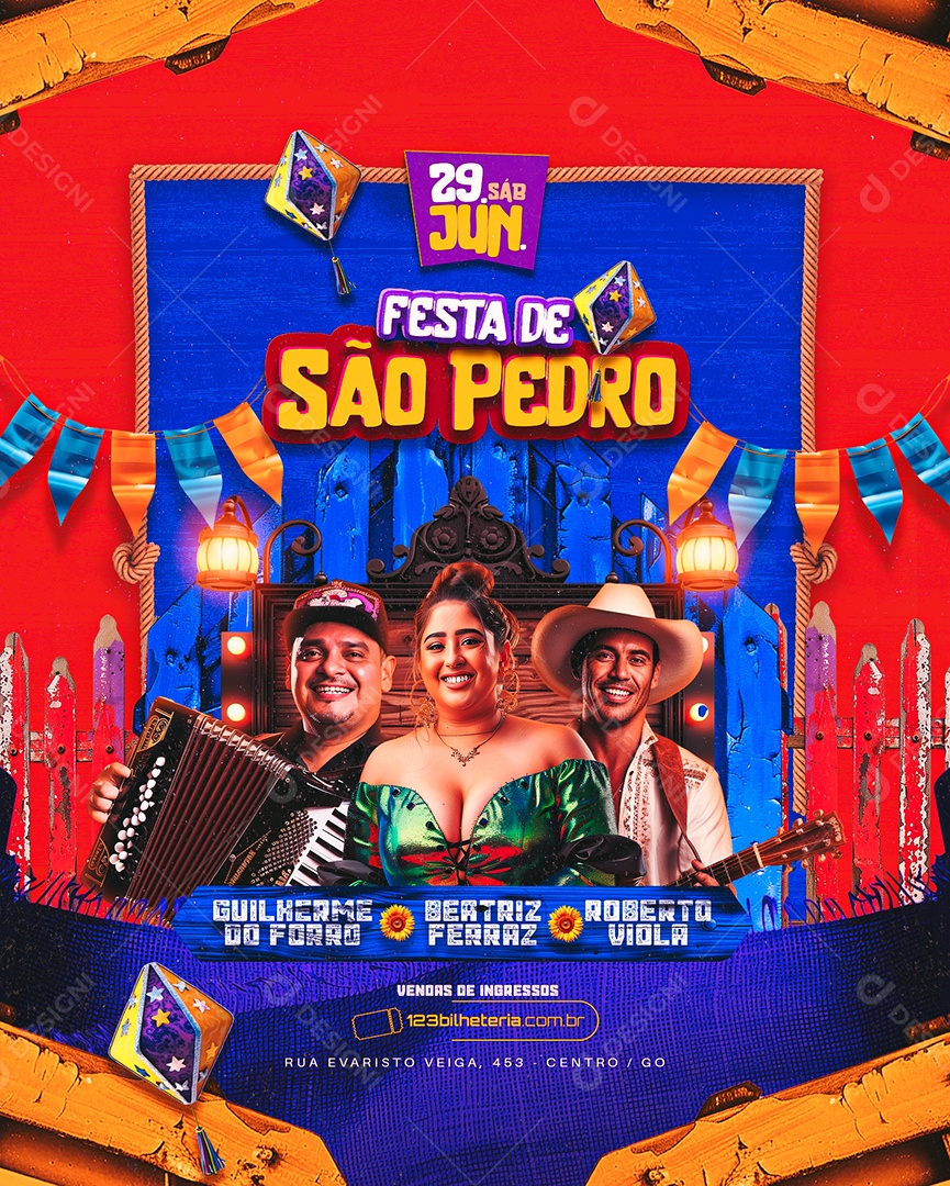 Flyer Festa De São Pedro Guilherme do Forró Beatriz Ferraz Roberto Viola Social Media PSD Editável