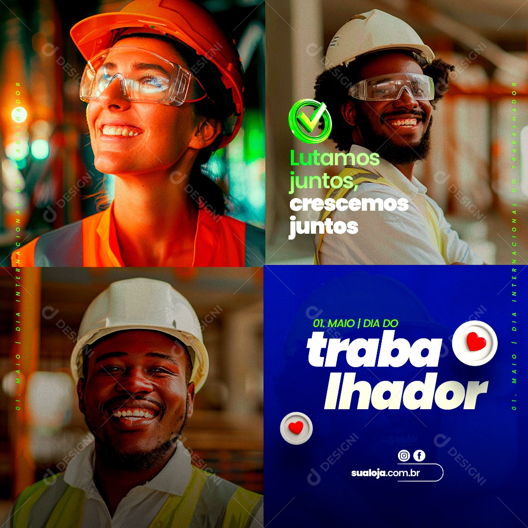 Dia do Trabalhador 01 de Maio Lutamos Juntos Social Media PSD Editável