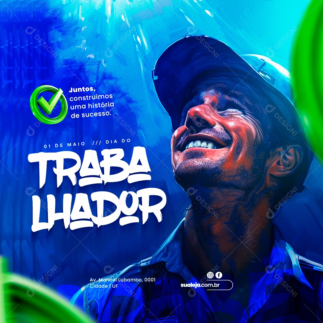 Dia do Trabalhador 01 de Maio Juntos Social Media PSD Editável