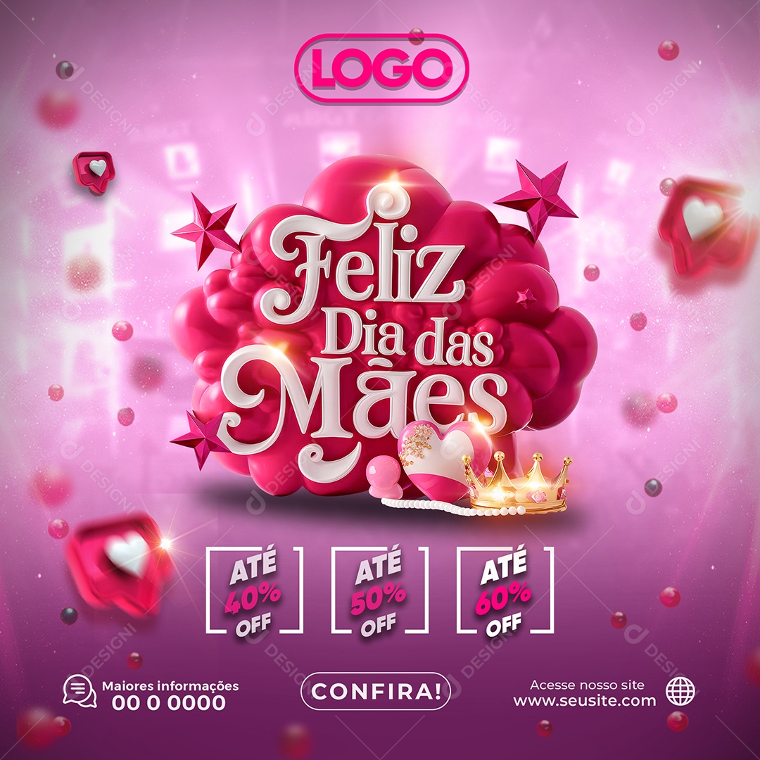 Feliz Dia das Mães 12 de Maio Descontos Especiais Social Media PSD Editável