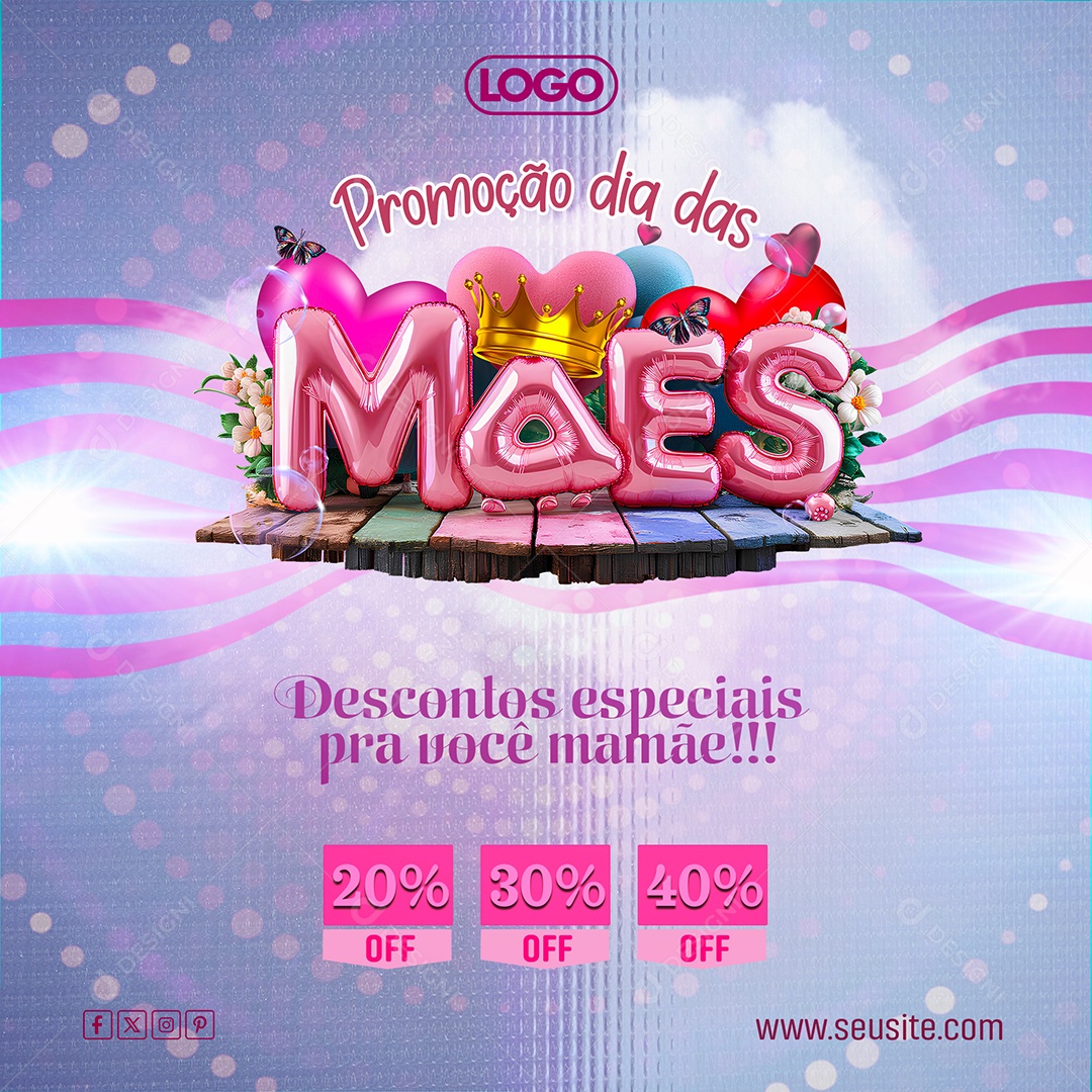 Promoção Dia das Mães Desconto Especiais para Você Mamãe Social Media PSD Editável