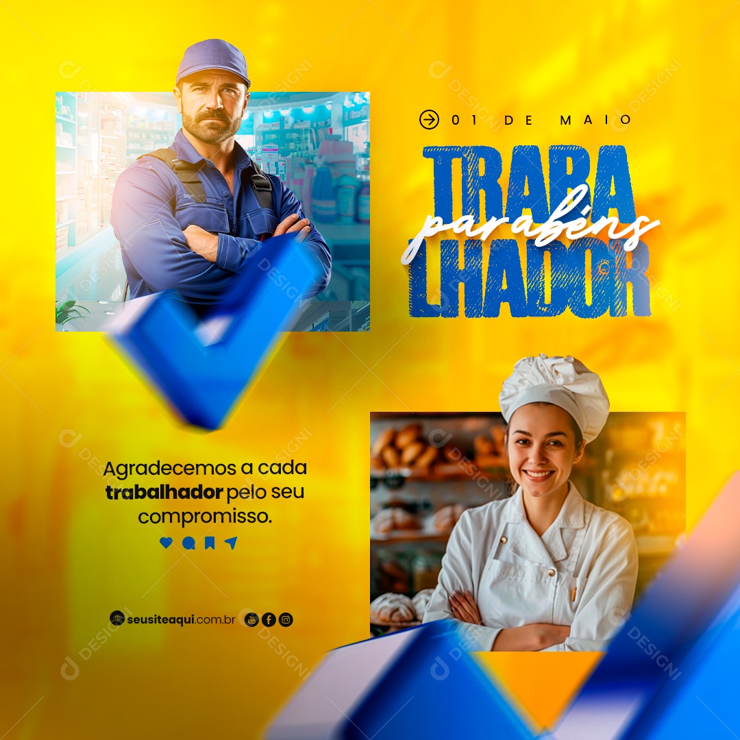 Dia do Trabalhador 01 de Maio Parabéns Social Media PSD Editável
