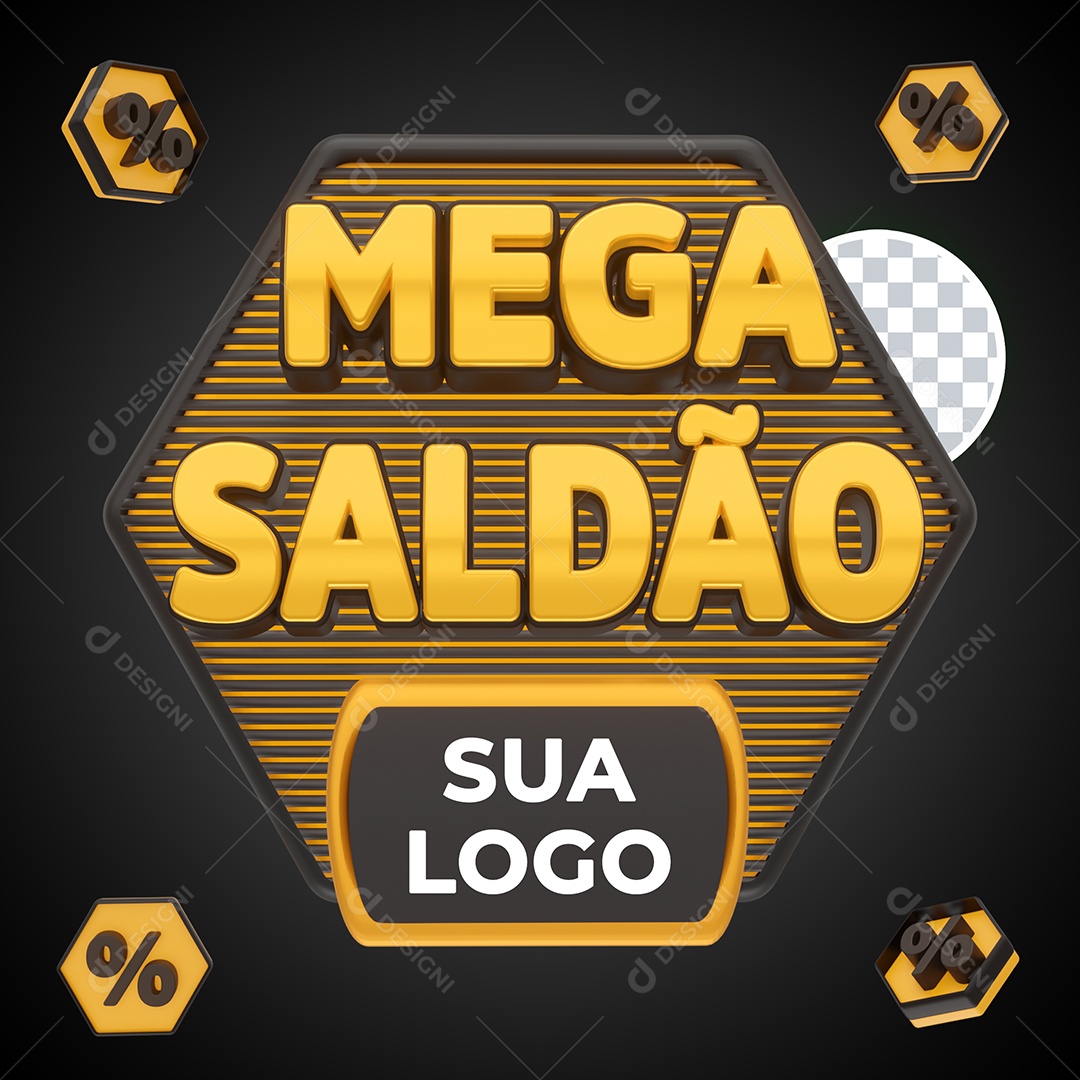 Mega Saldão Selo 3D Dourado para Composição PSD