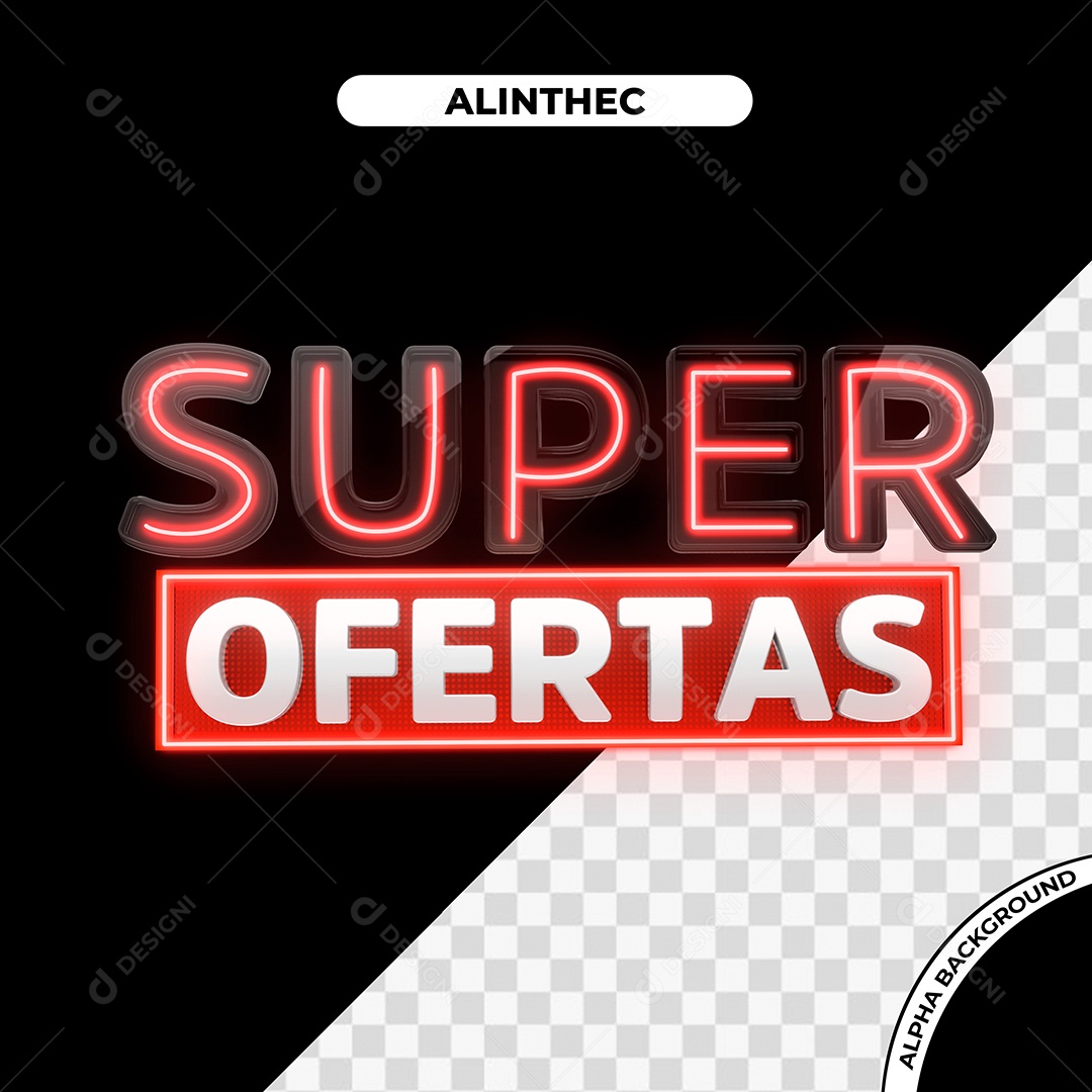 Super Ofertas Selo 3D Branco e Vermelho para Composição PSD