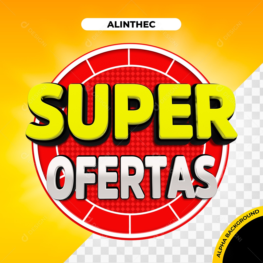 Super Ofertas Selo 3D Amarelo Branco para Composição PSD