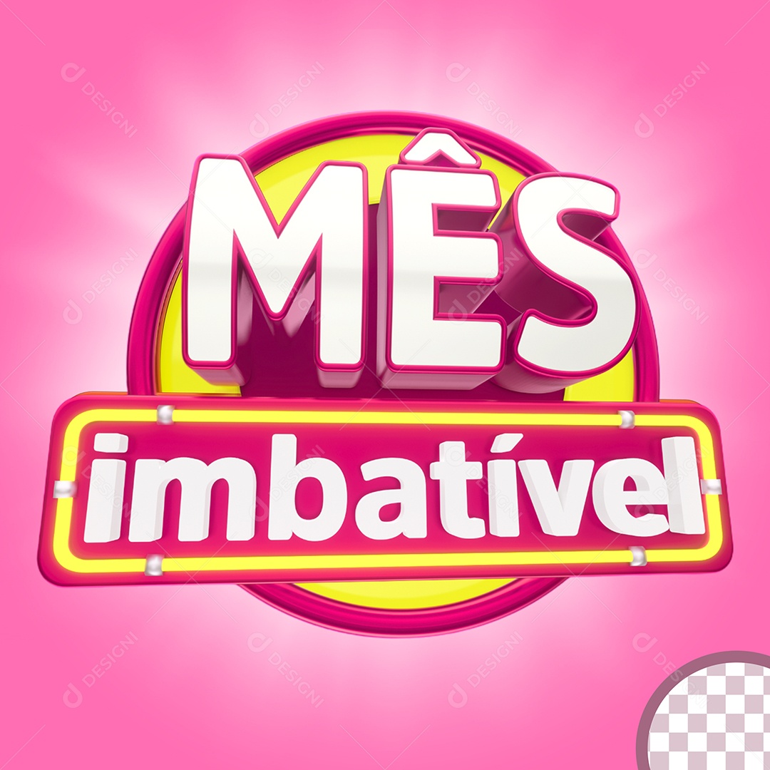 Mês Imbatível Selo 3D Rosa e Branoo para Composição PSD