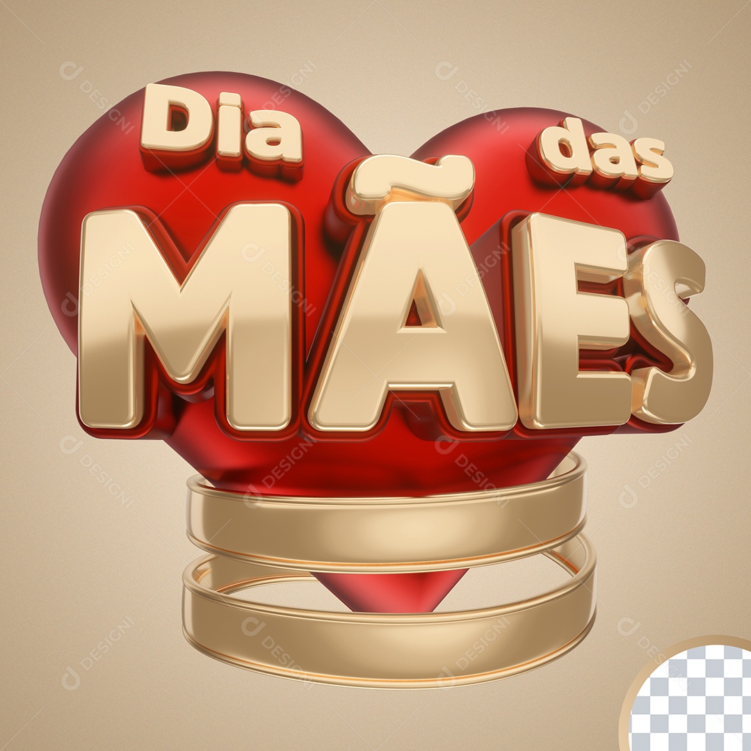 Dia das Mães Selo 3D Vermelho e Dourado para Composição PSD