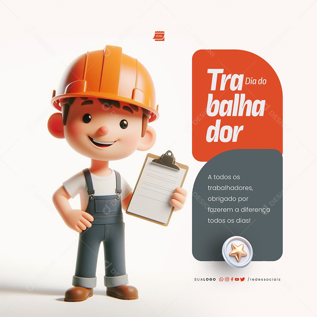 Dia do Trabalhador Obrigado por Fazerem a Diferença Social Media PSD Editável