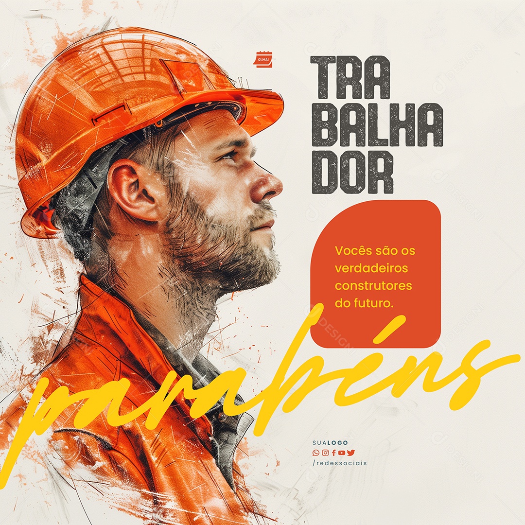 Dia do Trabalhador Verdadeiros Construtores Social Media PSD Editável