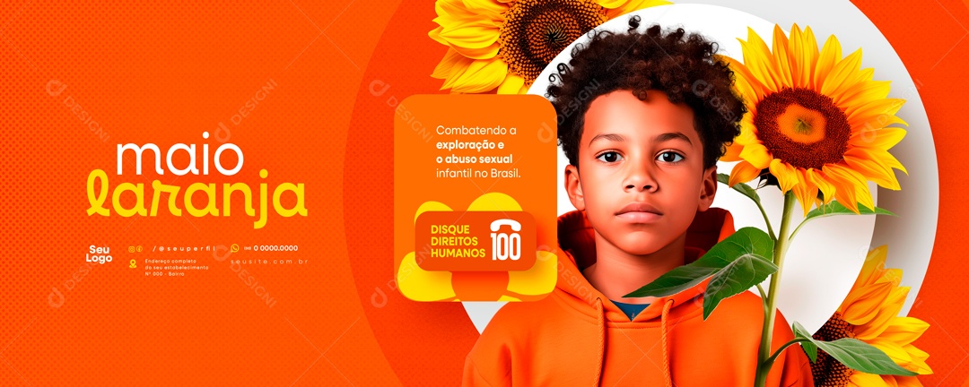 Banner Maio Laranja Mês de Combatendo a Exploração e Abuso Sexual Infantil no Brasil Social Media PSD Editável