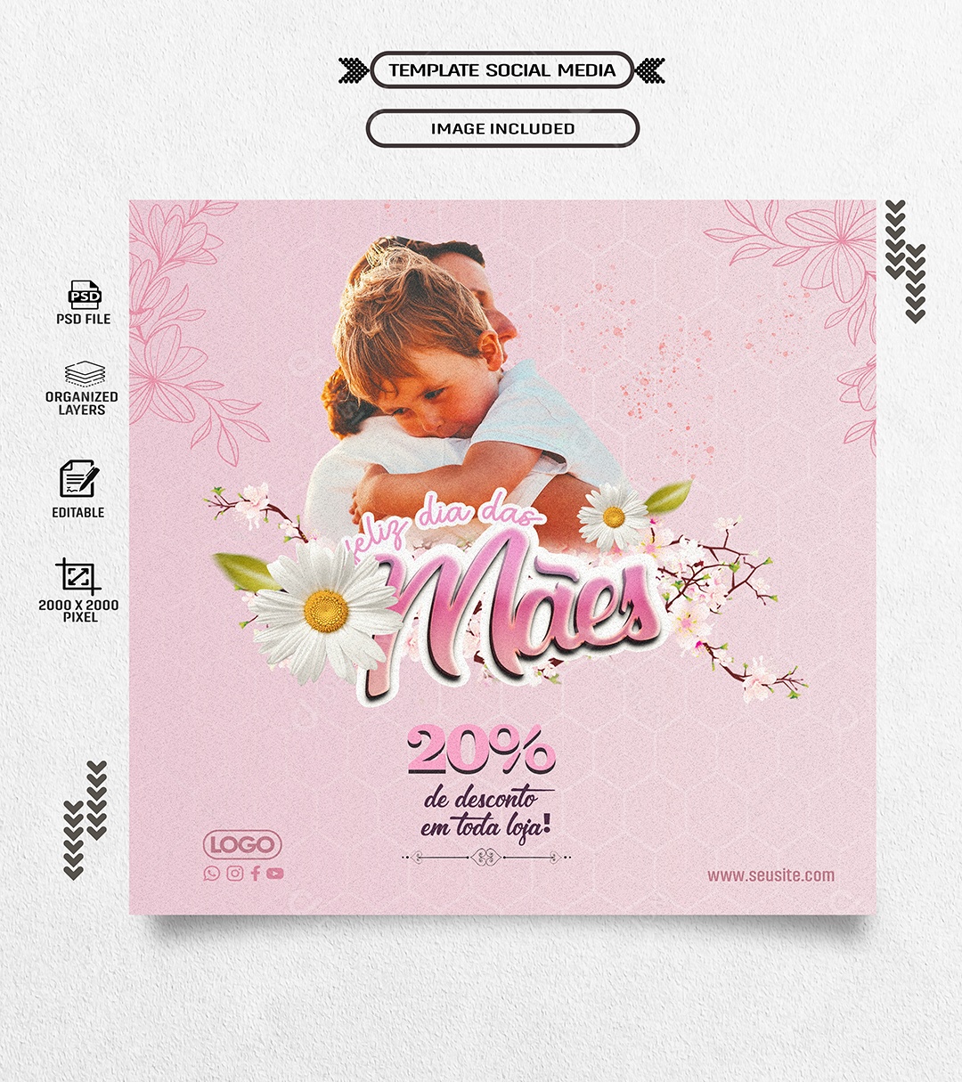 Feed Dia das Mães Desconto em toda Loja Social Media PSD Editável