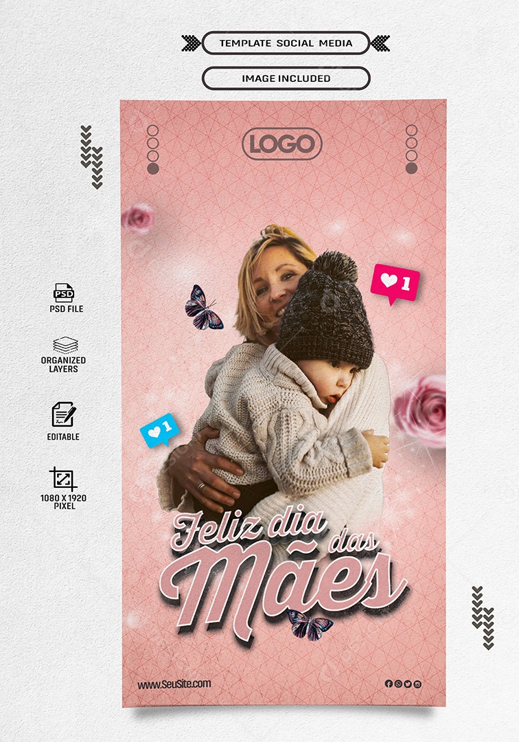 Story Feliz Dia das Mães 12 de Maio Social Media PSD Editável