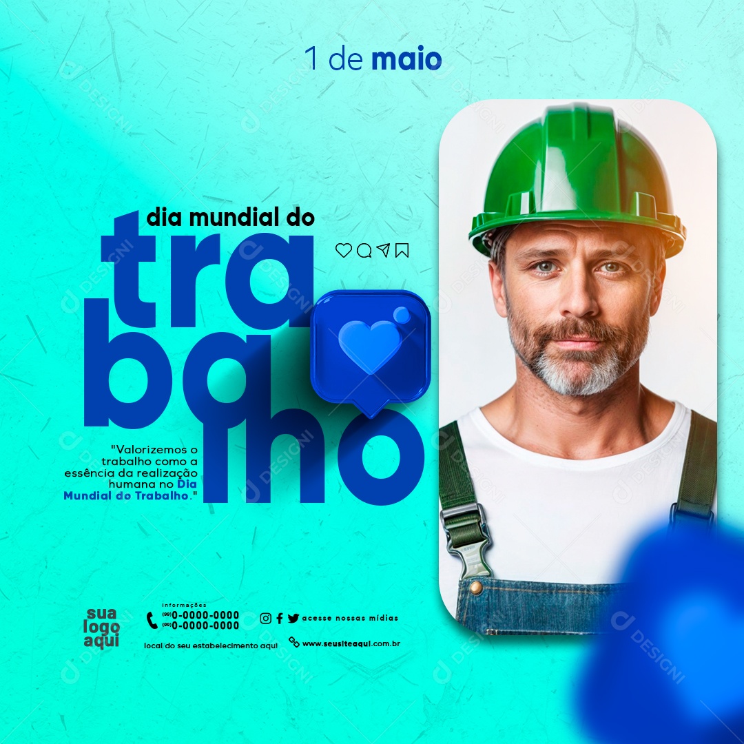 Feed Dia do Trabalhador 01 de Maio Valorizemos Social Media PSD Editável