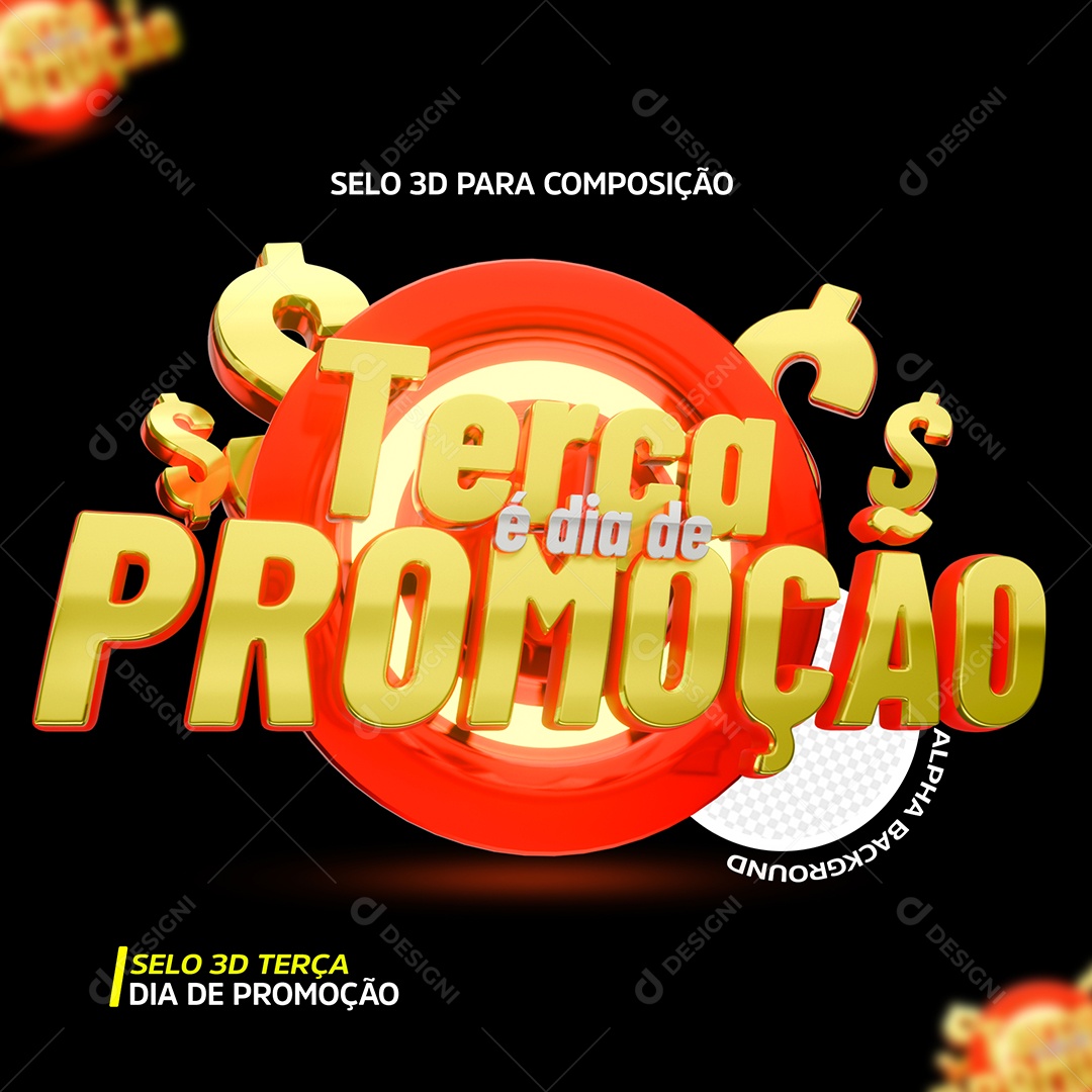 Terça é Dia de Promoção Selo 3D Preto e Dourado para Composição PSD
