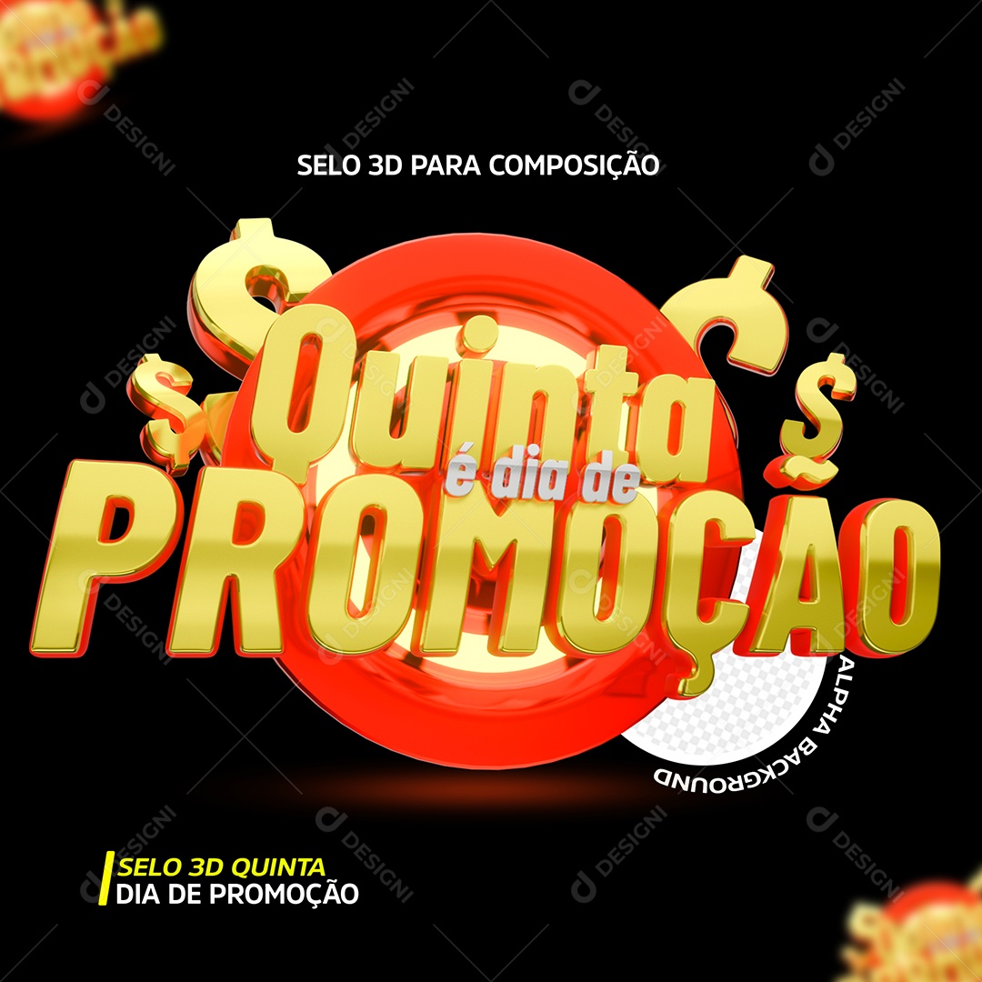 Quinta é Dia de Promoção Selo 3D Preto e Dourado para Composição PSD