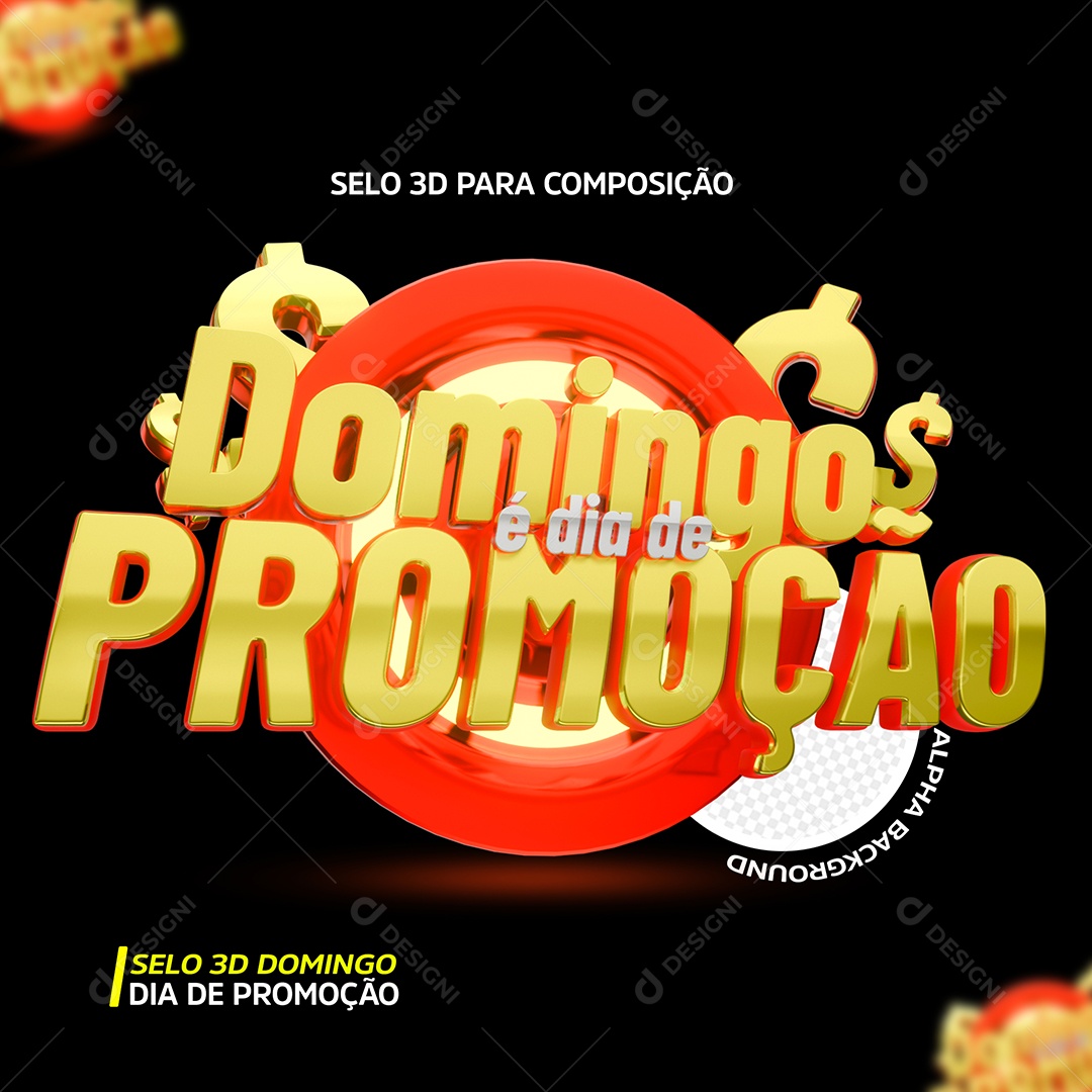 Domingo é Dia de Promoção Selo 3D Preto e Dourado para Composição PSD
