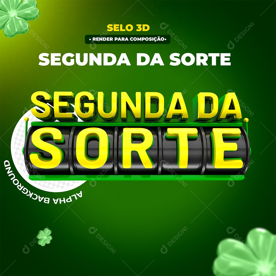 Segunda da Sorte Selo 3D Verde e Amarelo para Composição PSD