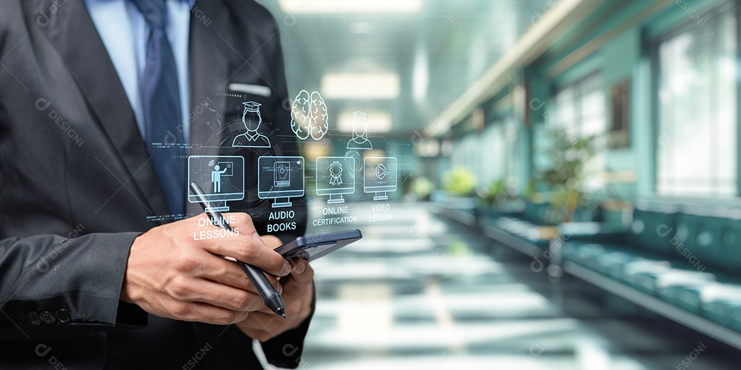 Homem jovem empresário mexendo em seu celular smartphone