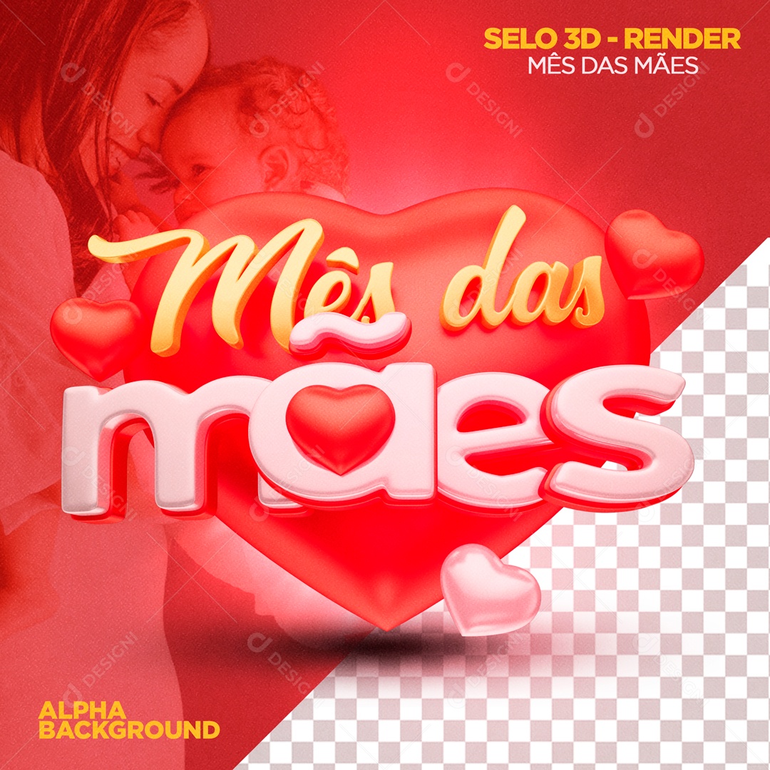 Mês das Mães Selo 3D para Composição PSD