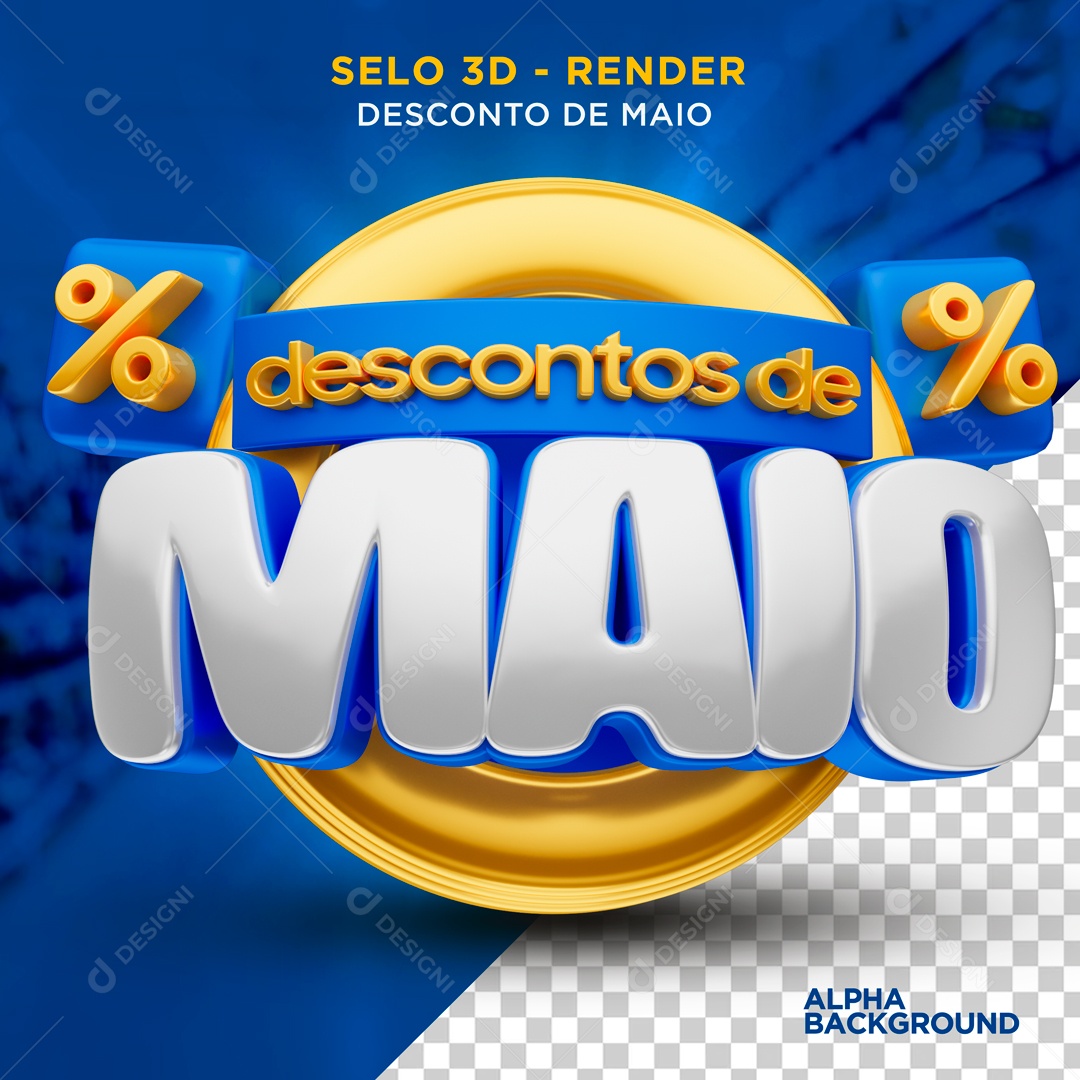 Desconto de Maio Selo 3D para Composição PSD