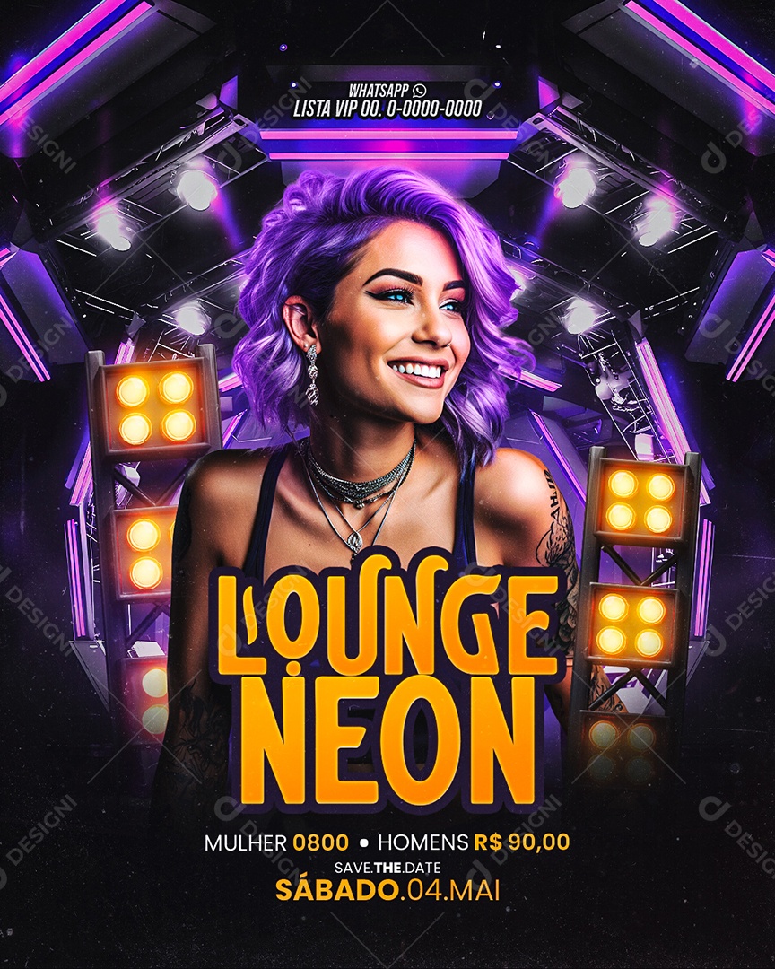 Flyer Lounge Neon Social Media PSD Editável