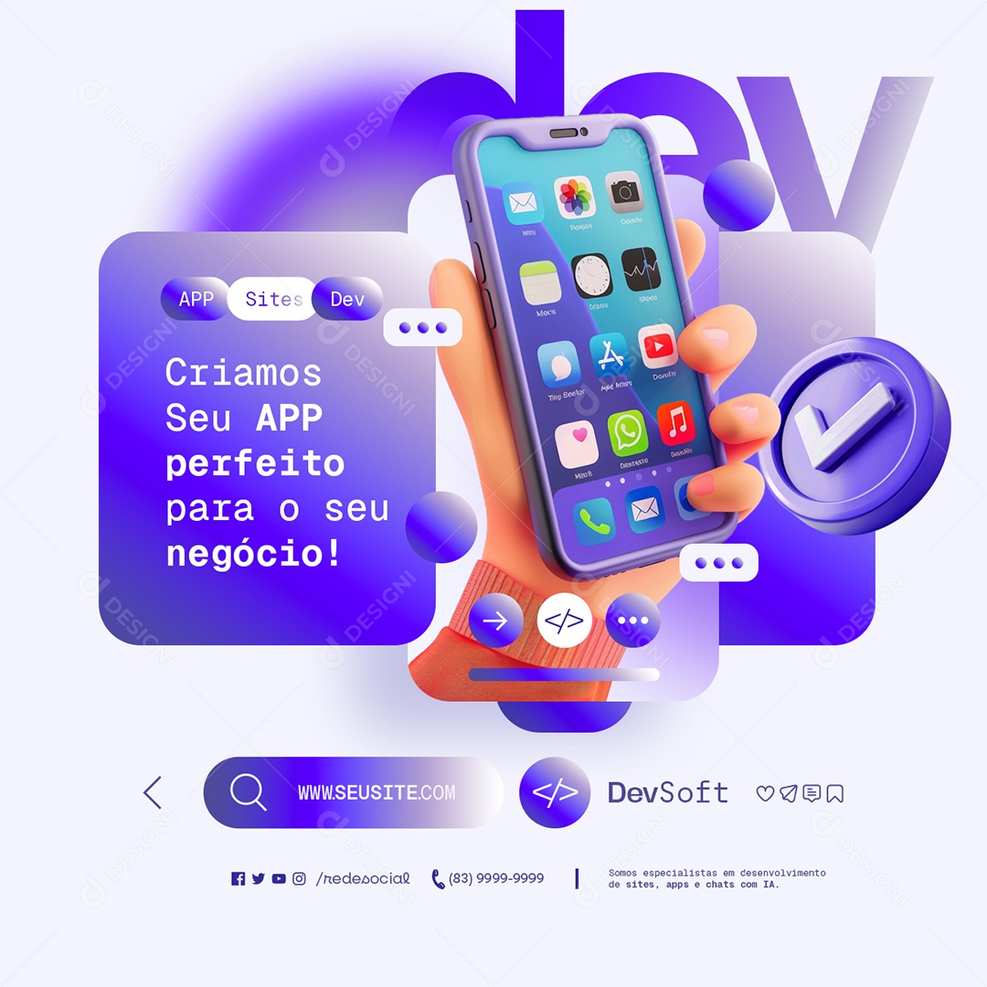 Empresa Dev Soft Criamos App Perfeito para o Seu Negócio Social Media PSD Editável