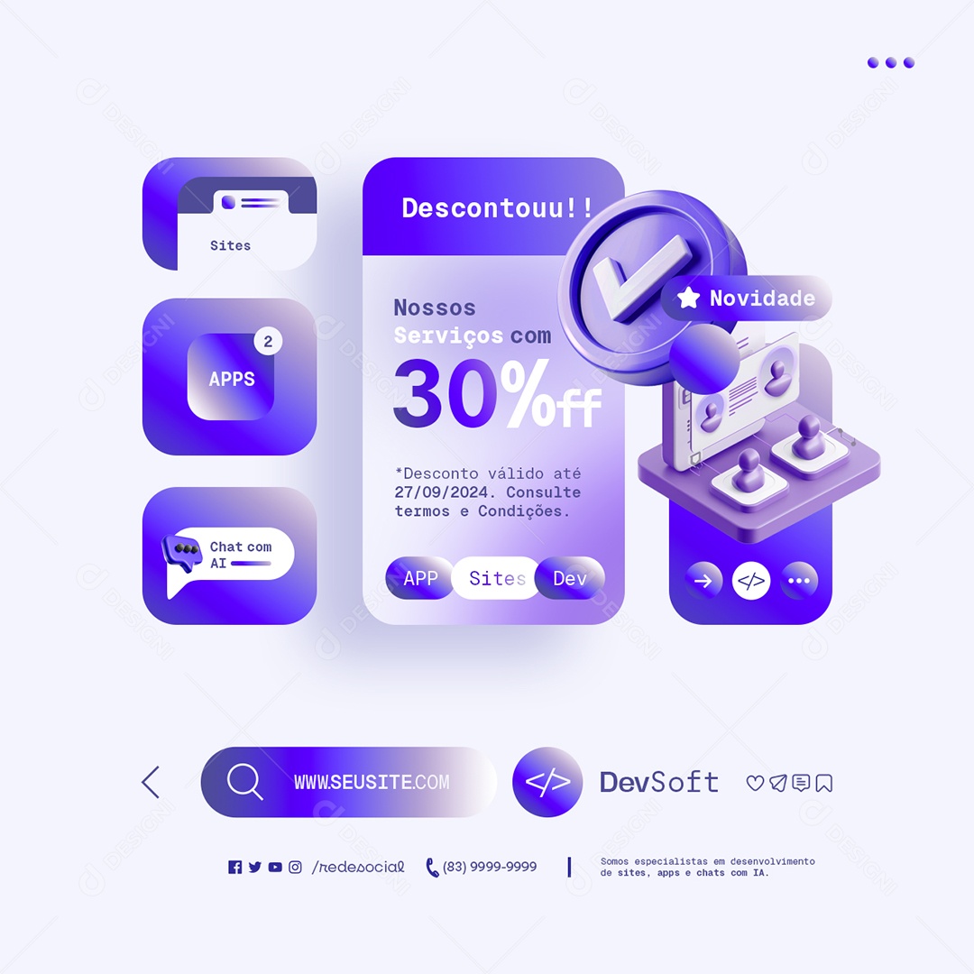 Empresa Dev Soft Nossos Serviços com 30% Off Social Media PSD Editável