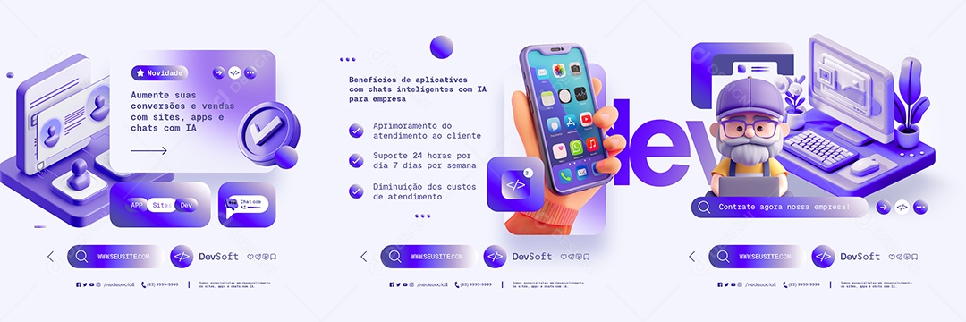 Carrossel Empresa Dev Soft App Sites Chat Social Media PSD Editável
