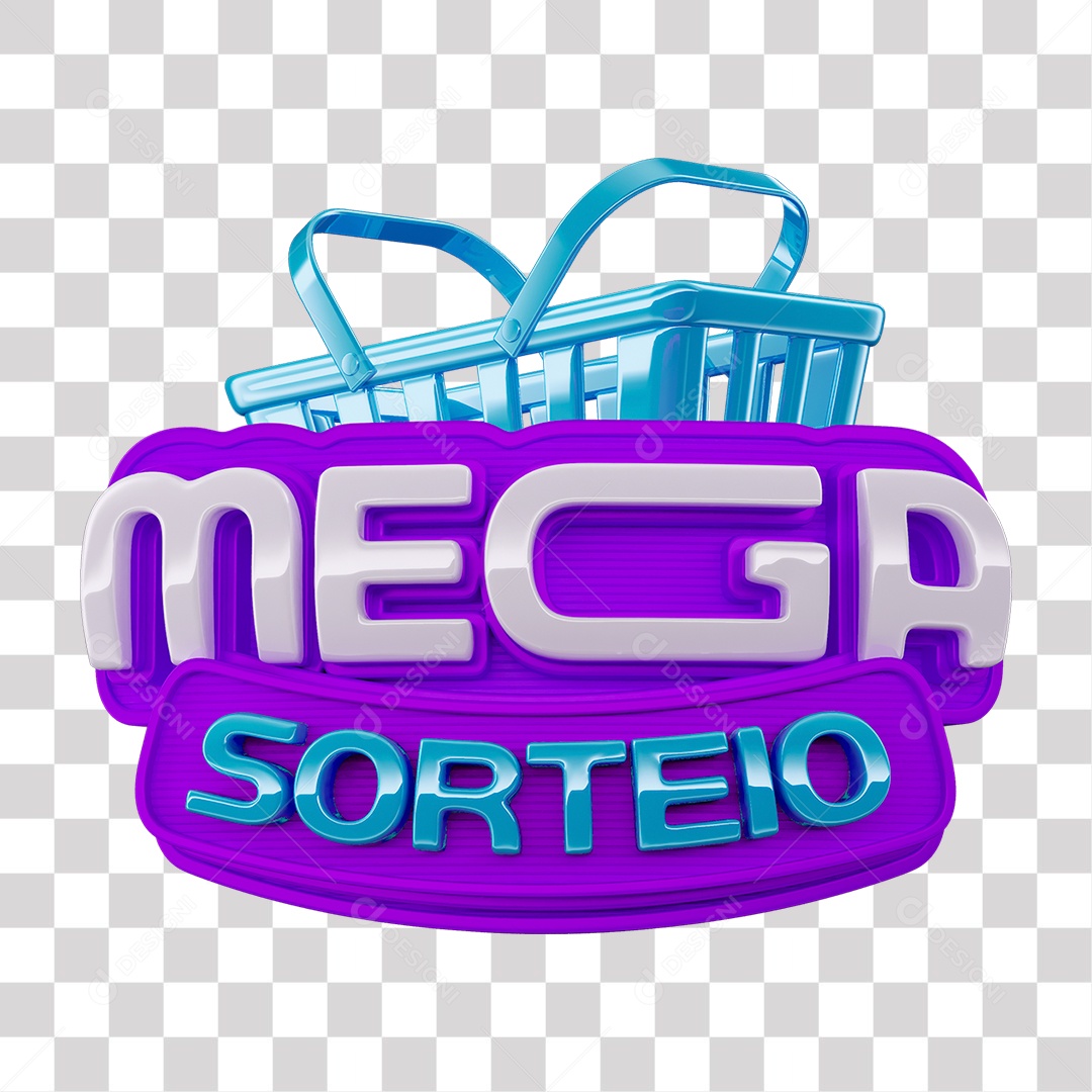 Mega Sorteio Selo 3D Roxo e Azul  para Composição PNG Transparente
