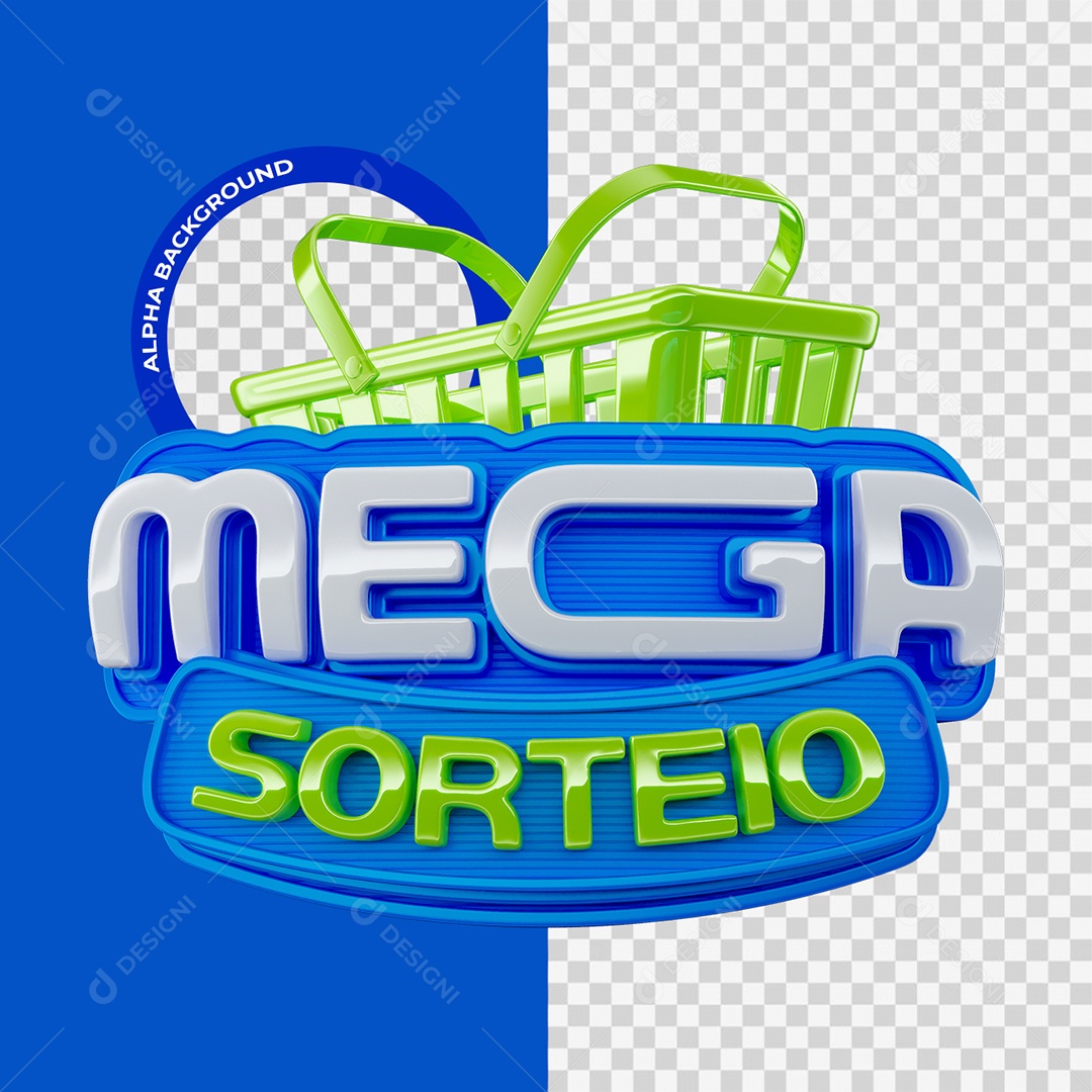 Mega Sorteio Selo 3D Azul e Verde para Composição PSD