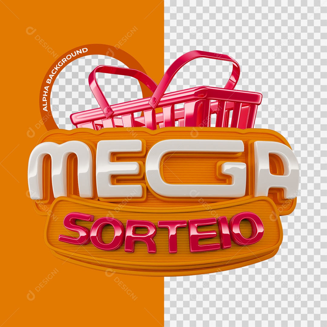 Mega Sorteio Selo 3D Laranja e Vermelho para Composição PSD